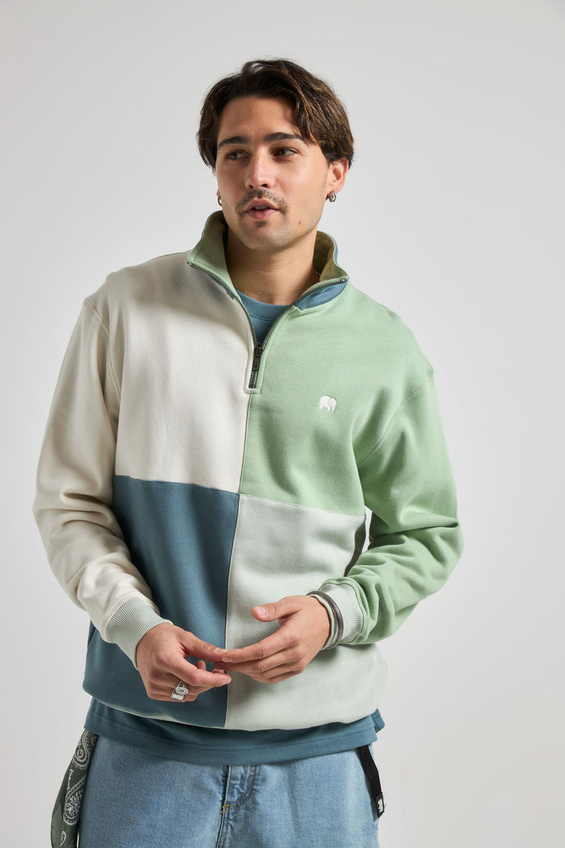 モッピー Color Block Quarter Zip Sweatshirt Salted Moss – Trendsplant