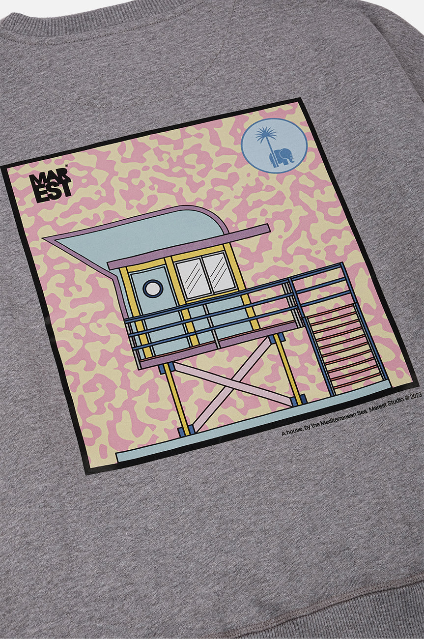 Dettaglio della felpa oversized da donna Antonyo Marest x Trendsplant Art Hut in Sport Grey con stampa grafica colorata | TP_IMAGE_TYPE=DETAIL