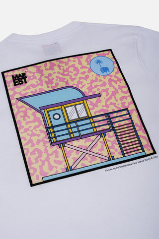 Dettaglio della t-shirt Antonyo Marest x Trendsplant Art Hut con una grafica colorata | TP_IMAGE_TYPE=DETAIL