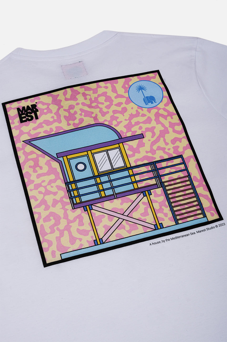 Dettaglio della t-shirt Antonyo Marest x Trendsplant Art Hut con una grafica colorata | TP_IMAGE_TYPE=DETAIL