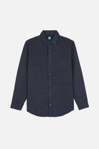 Silhouette frontale della camicia in lino Recovo x Trendsplant Postiguet Deep Blue | TP_IMAGE_TYPE=SILHOUETTE_FRONT
