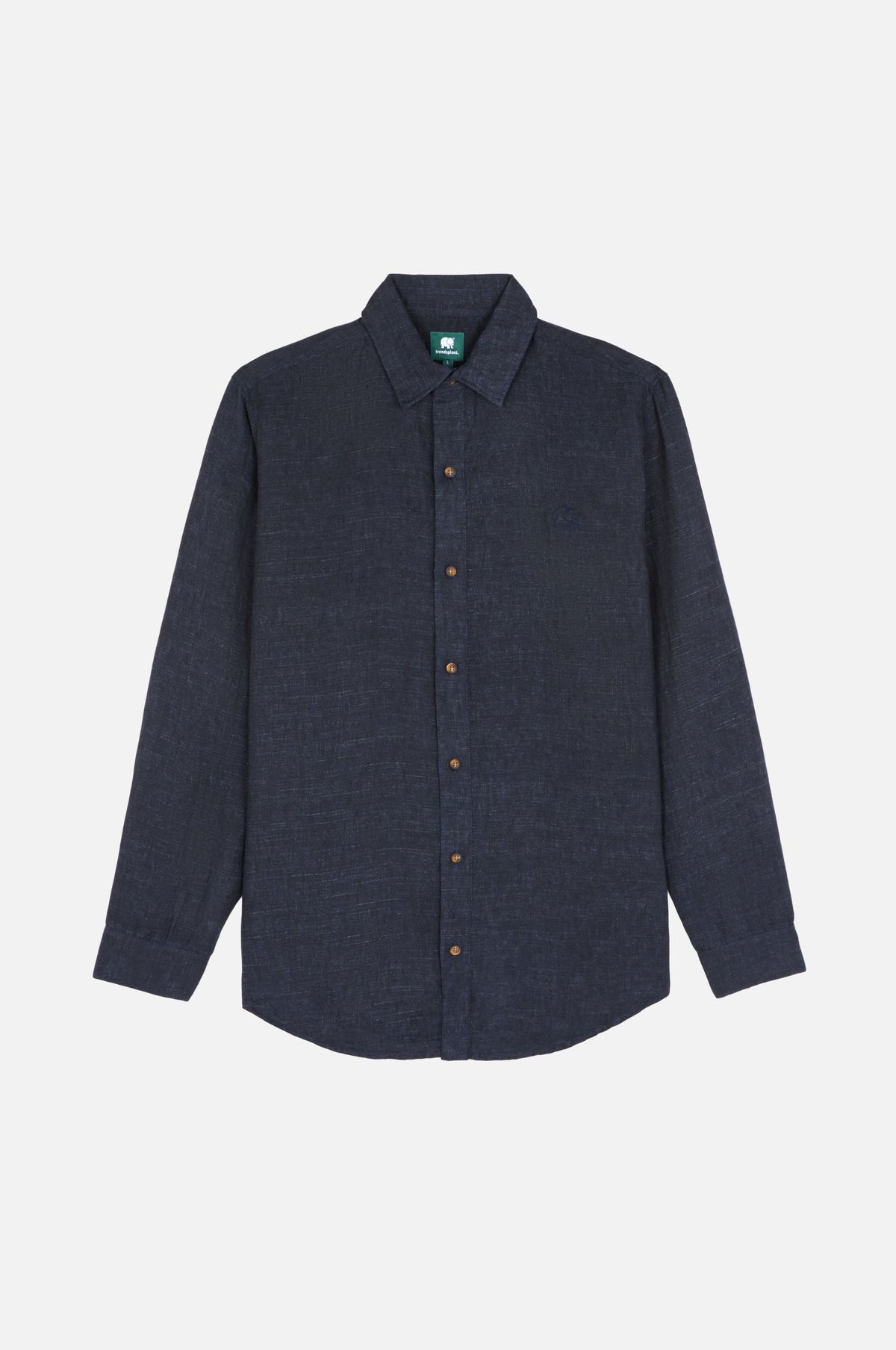 Silhouette frontale della camicia in lino Recovo x Trendsplant Postiguet Deep Blue | TP_IMAGE_TYPE=SILHOUETTE_FRONT