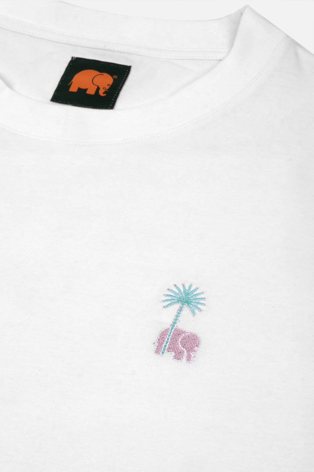 Close-up detail of Women's Allegra Hut T-Shirt in white featuring an embroidered design | TP_IMAGE_TYPE=DETAIL