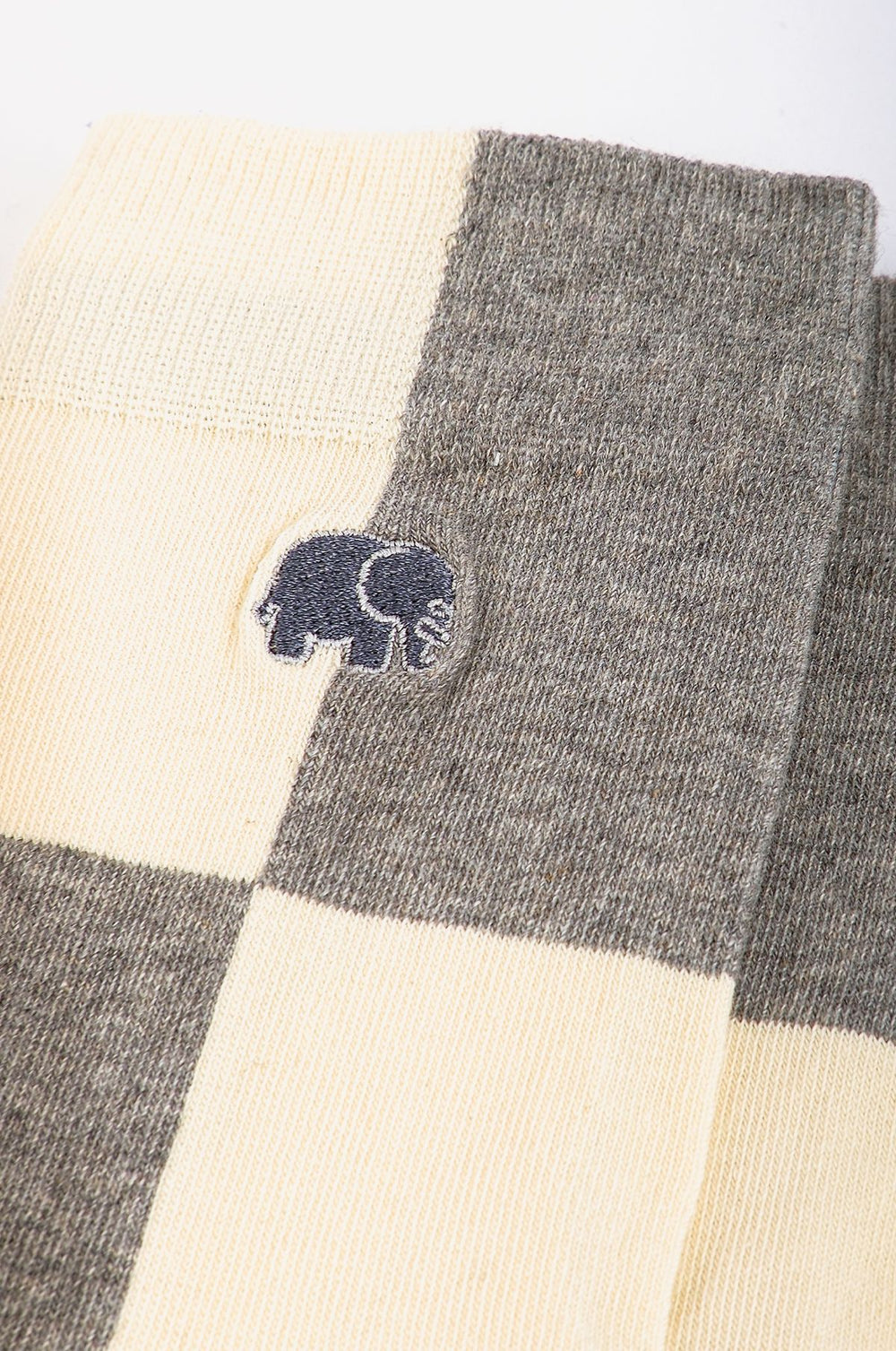 Close-up detail of Color Block Light Crew Socks in Heather Grey, showcasing the patterned fabric and embroidered logo | TP_IMAGE_TYPE=DETAIL