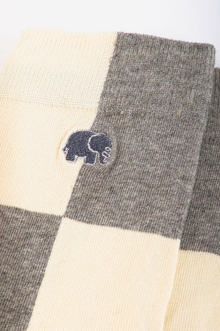 Close-up detail of Color Block Light Crew Socks in Heather Grey, showcasing the patterned fabric and embroidered logo | TP_IMAGE_TYPE=DETAIL