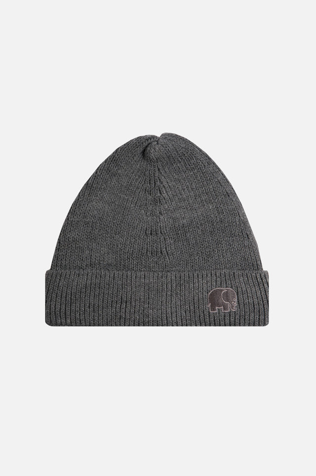 Gorro de punto acanalado gris jaspeado con vuelta y detalle de logo | TP_IMAGE_TYPE=SILHOUETTE_FRONT