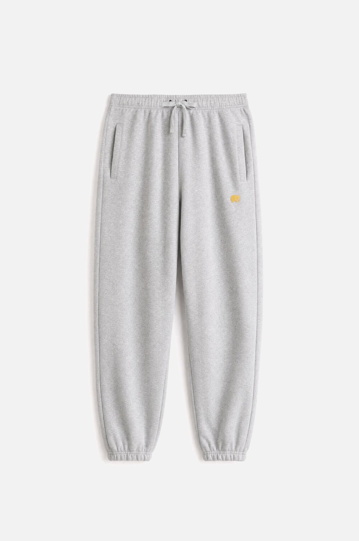 Organic Essential Sweatpants in grigio melange, distesi e ripresi dalla vista frontale | TP_IMAGE_TYPE=SILHOUETTE_FRONT