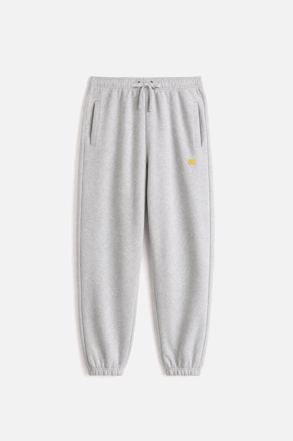 Organic Essential Sweatpants en Heather Grey présenté à plat, vue de face | TP_IMAGE_TYPE=SILHOUETTE_FRONT