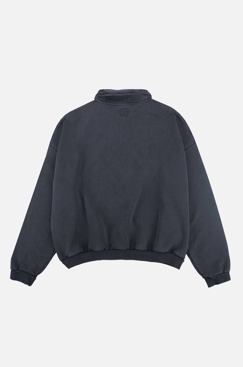 Il Super Heavy Oversized Quarter Zip Sweatshirt in Total Eclipse è mostrato dal retro, con vestibilità rilassata e colletto classico. | TP_IMAGE_TYPE=MODEL_BACK