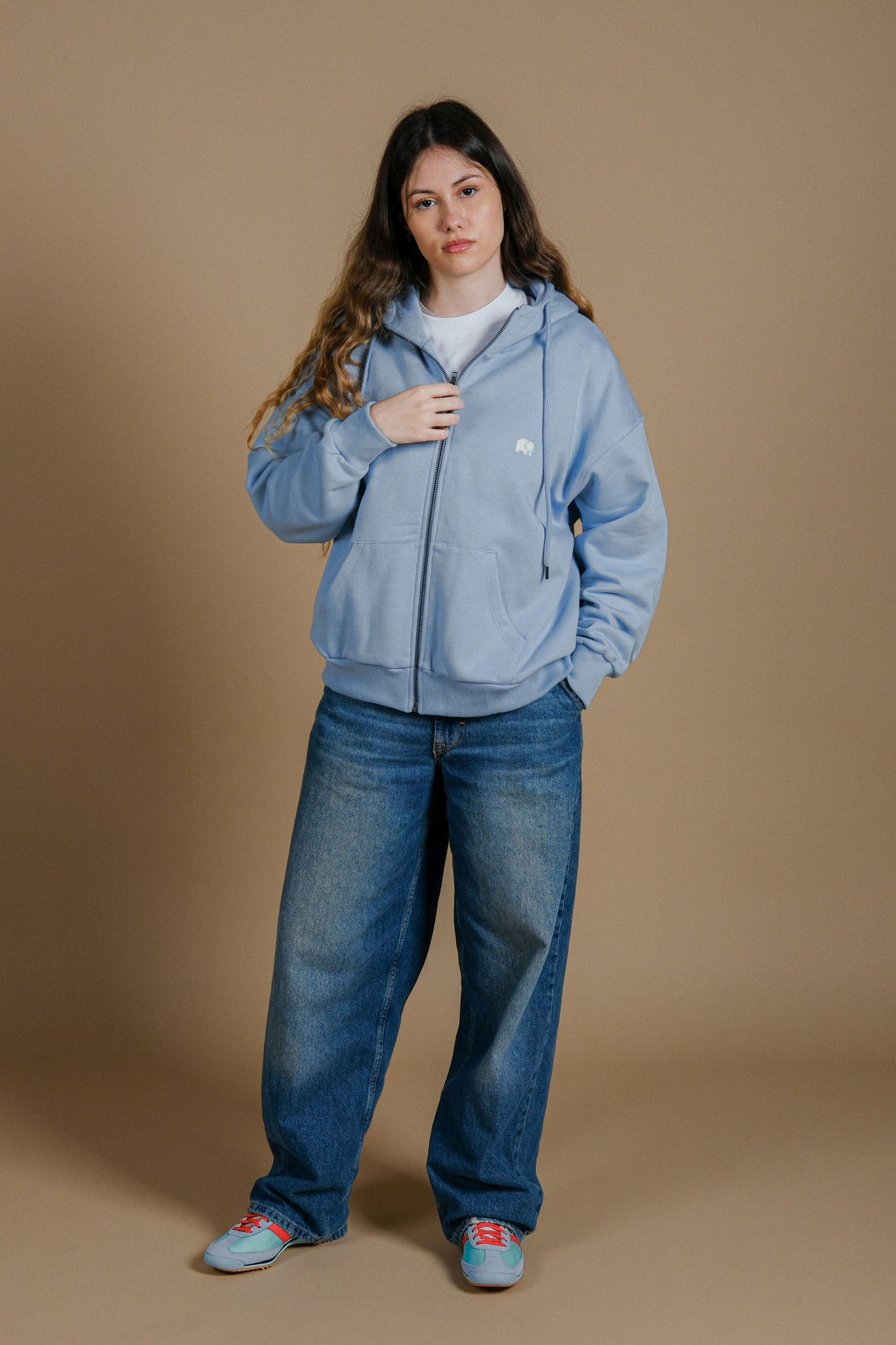 Women's Organic Essential Oversized Zip Hoodie Blue Fog