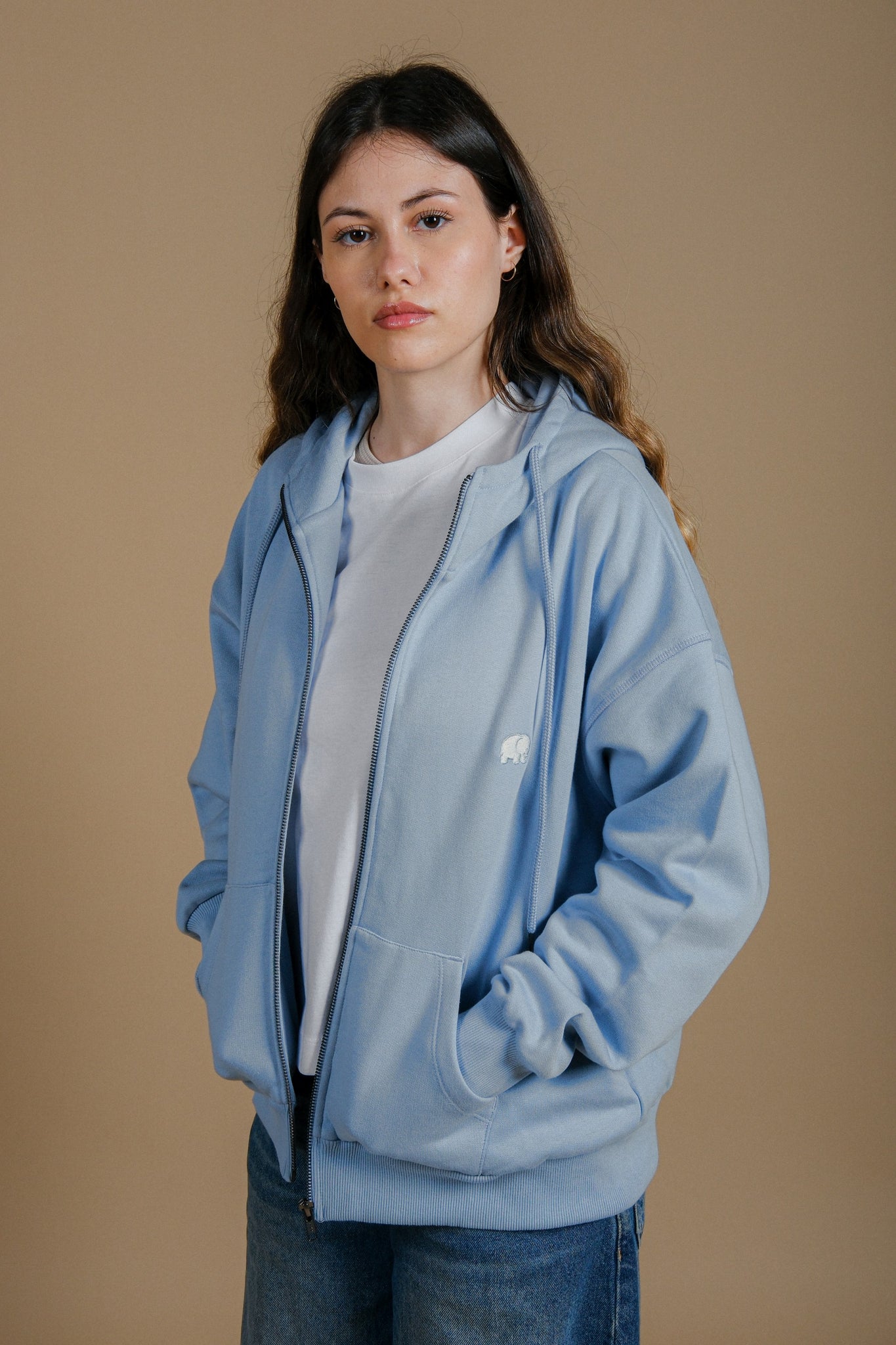 Women's Organic Essential Oversized Zip Hoodie Blue Fog