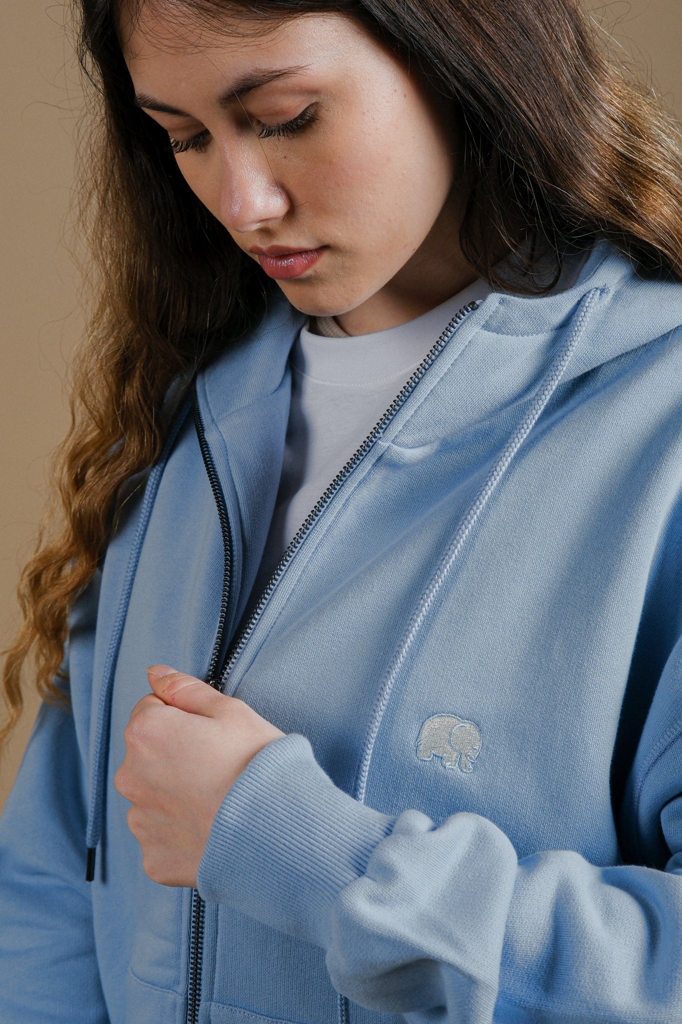 Women's Organic Essential Oversized Zip Hoodie Blue Fog