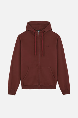 Felpa con cappuccio Essential Zip in Andorra Brown con cerniera frontale e due tasche, presentata in vista flat lay | TP_IMAGE_TYPE=SILHOUETTE_FRONT
