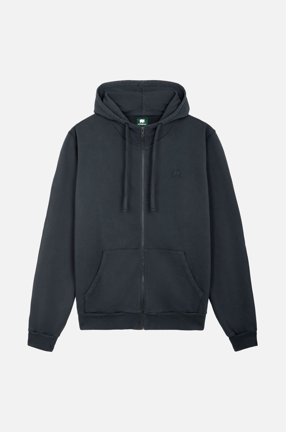 Sweat à capuche zippé Essential en Bitumen Grey, avec zip sur toute la longueur et poches kangourou. | TP_IMAGE_TYPE=SILHOUETTE_FRONT