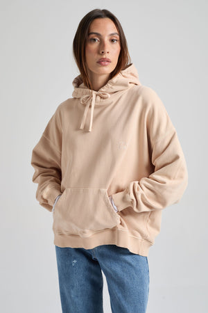 Persona che indossa una felpa beige e jeans blu su sfondo neutro. TP_IMAGE_TYPE=MODEL_FRONT