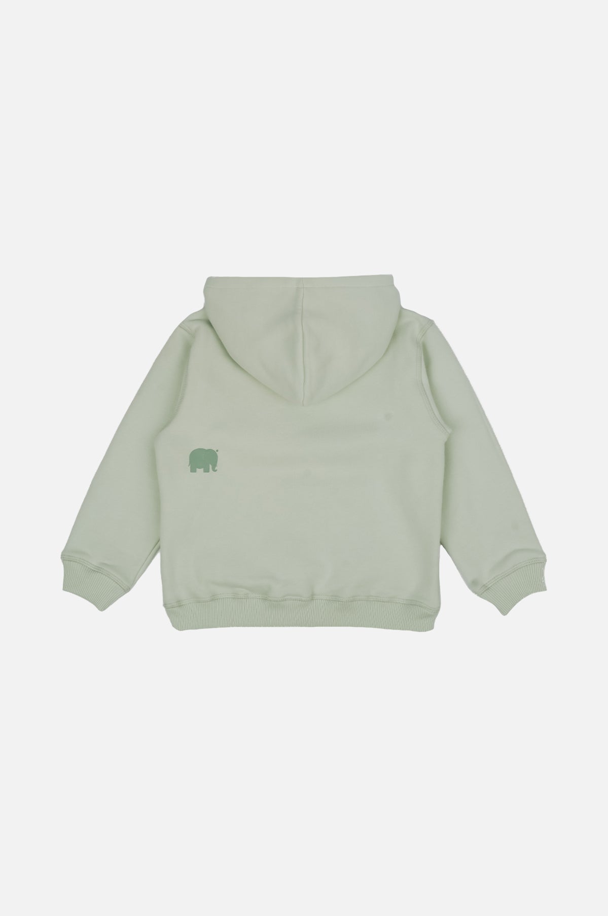 Hoodie classique bio pour enfant en vert menthe, vue de dos avec un joli motif éléphant | TP_IMAGE_TYPE=MODEL_BACK