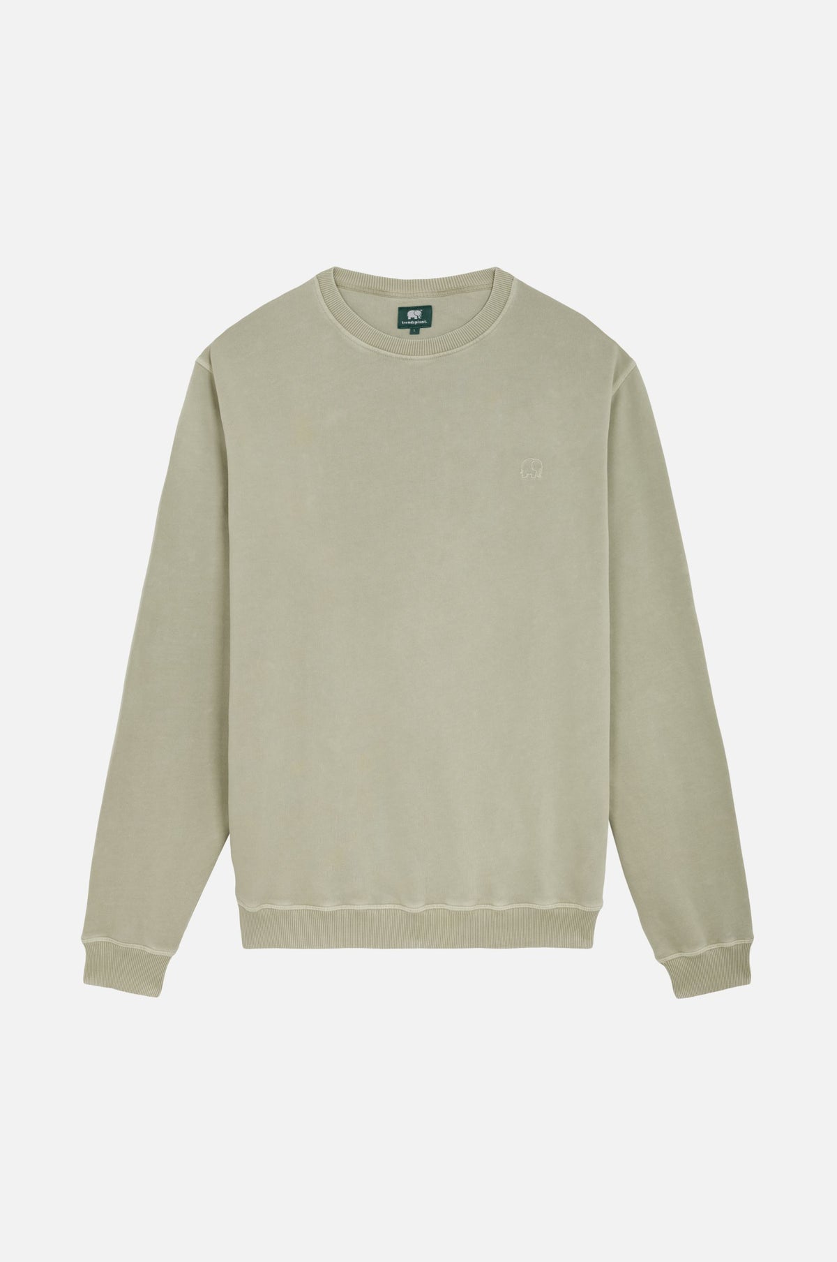 Essential Sunwashed Sweatshirt en coloris Seagrass avec encolure côtelée et manches longues, présenté sur un fond neutre | TP_IMAGE_TYPE=SILHOUETTE_FRONT