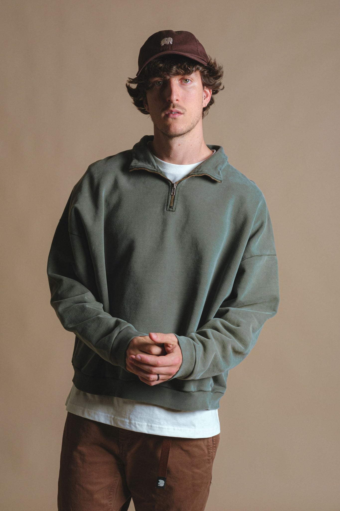 The Super Heavy Oversized Quarter Zip Sweater Kombu Green