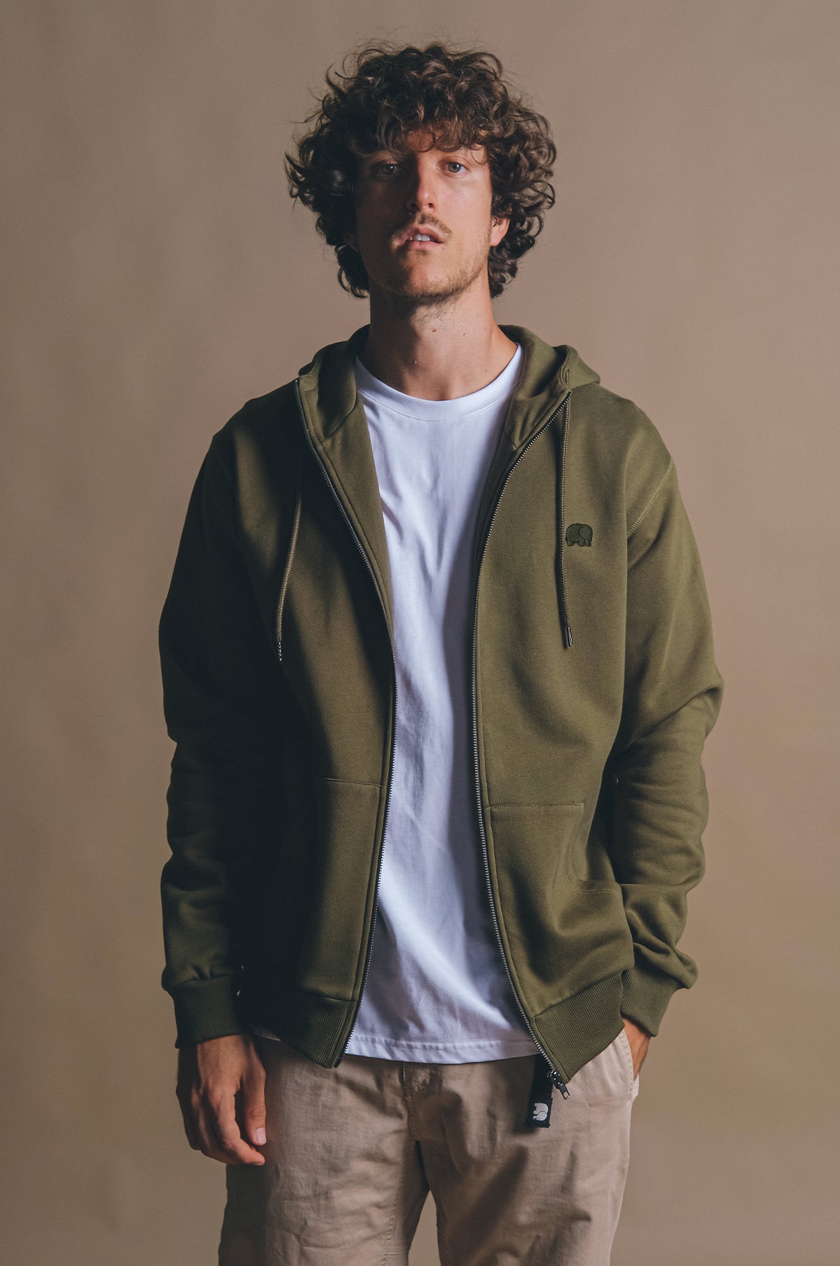 Organic Essential Zip Hoodie Dark Olive