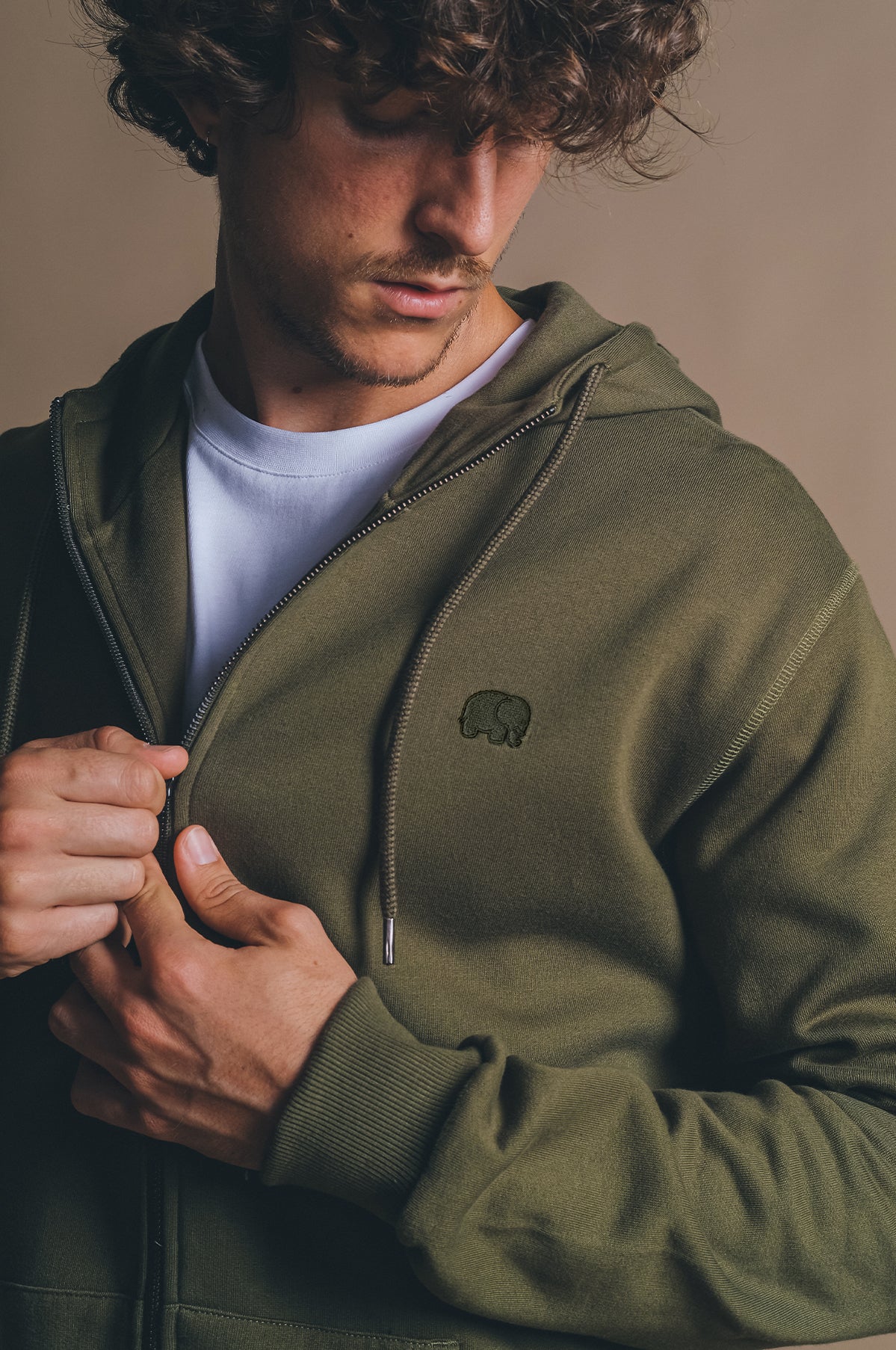 Organic Essential Zip Hoodie Dark Olive