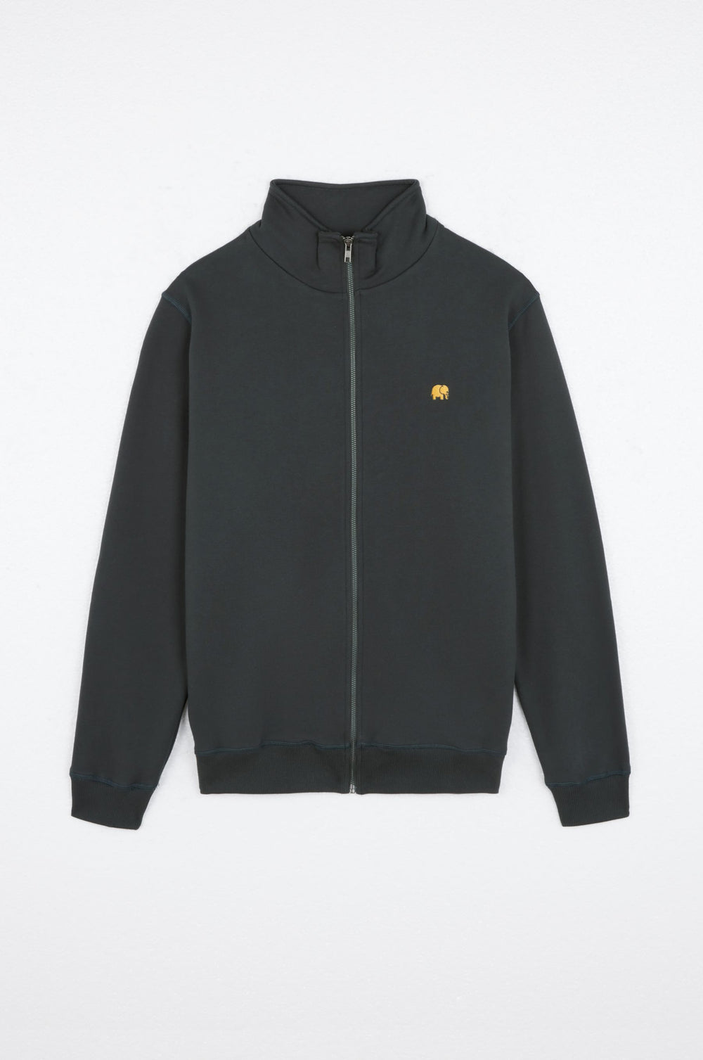 Organic Essential Zip Sweatshirt in Scarab Green, vue de face. | TP_IMAGE_TYPE=SILHOUETTE_FRONT