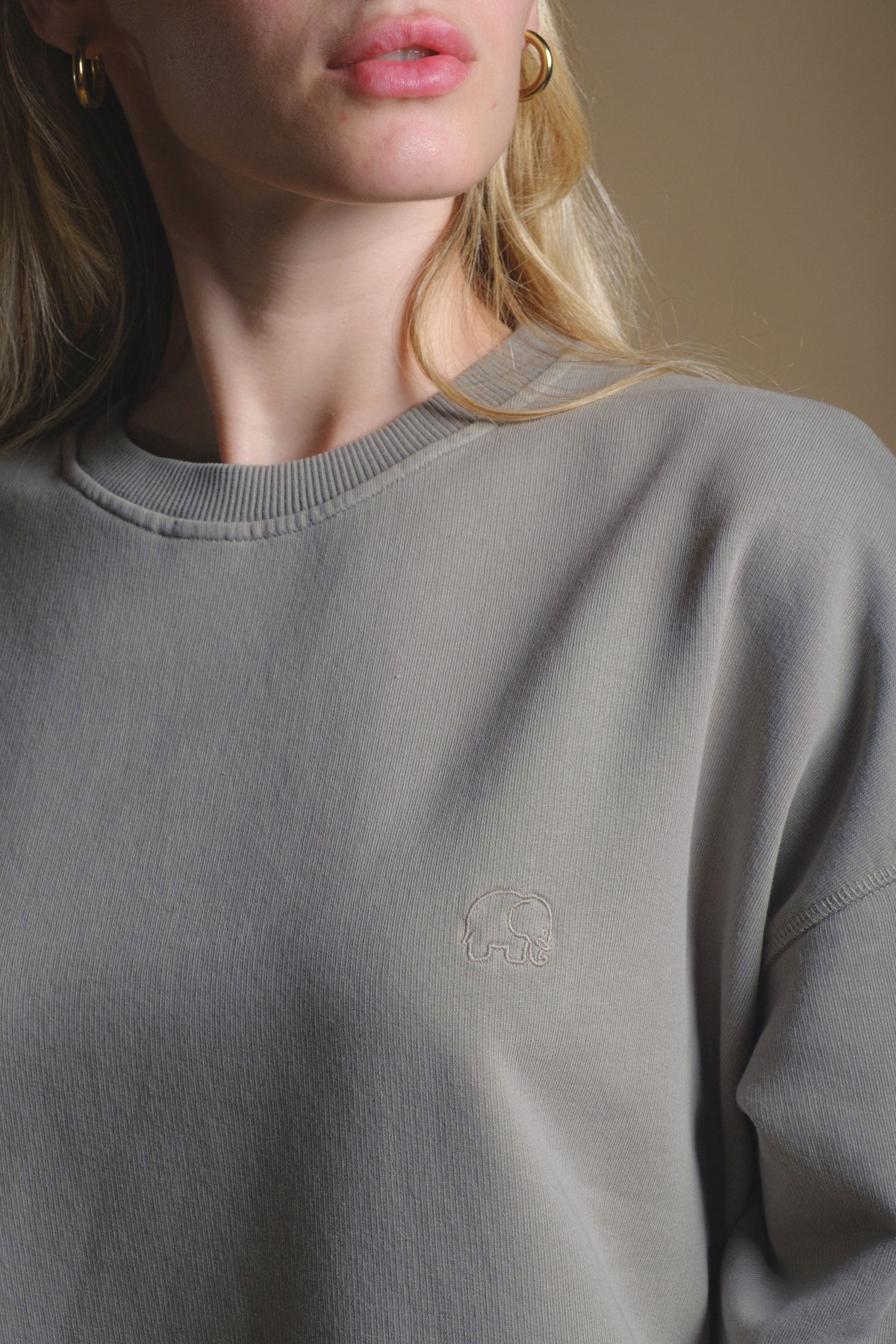 Person wearing a Dried Sage heavyweight oversized sweatshirt front view | TP_IMAGE_TYPE=MODEL_FRONT