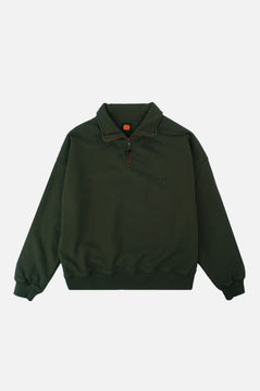 Women's Essential Garment Heavyweight Oversized Quater Zip Sweater Kombu Green