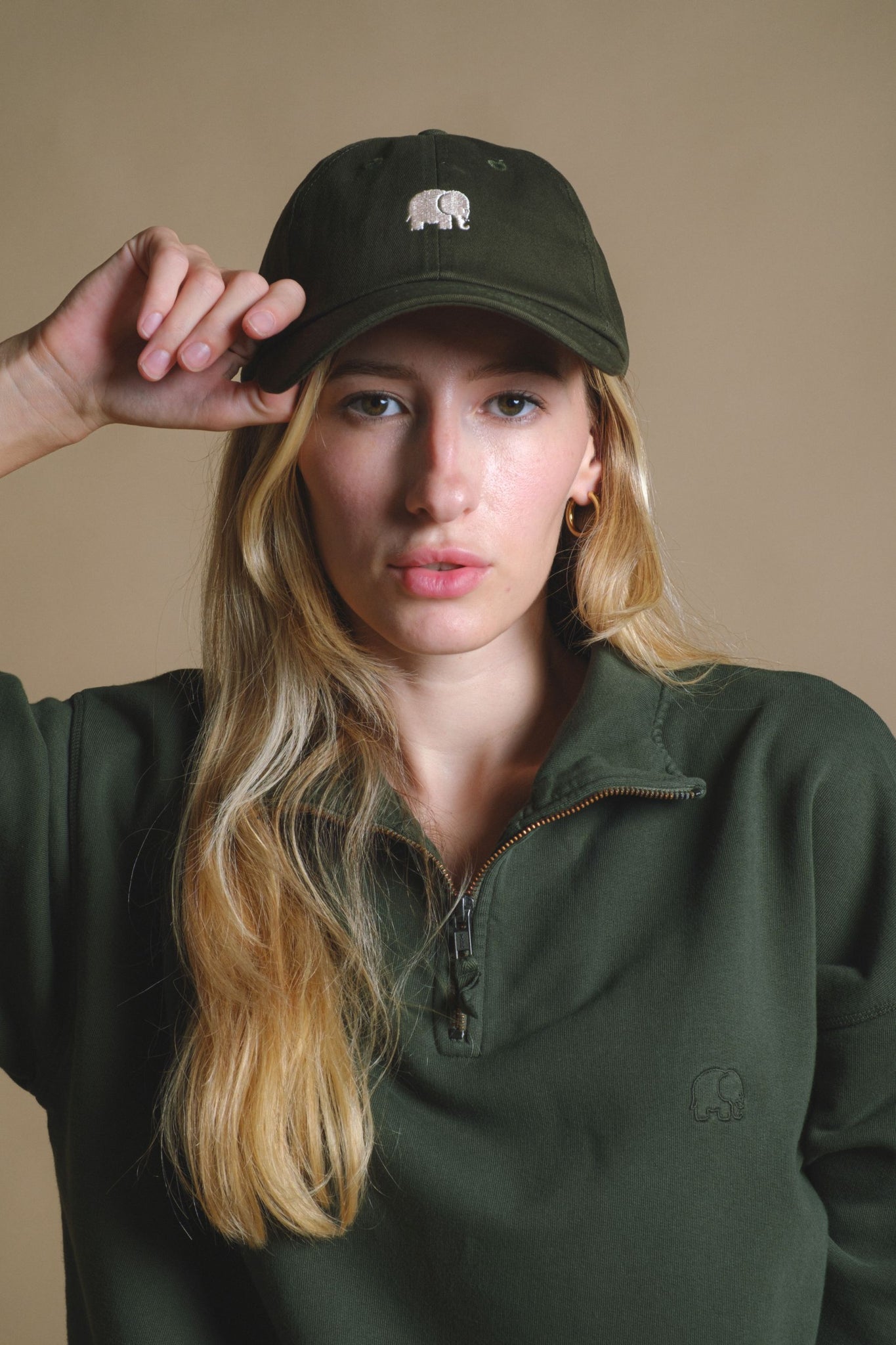 Women's Essential Garment Heavyweight Oversized Quater Zip Sweater Kombu Green