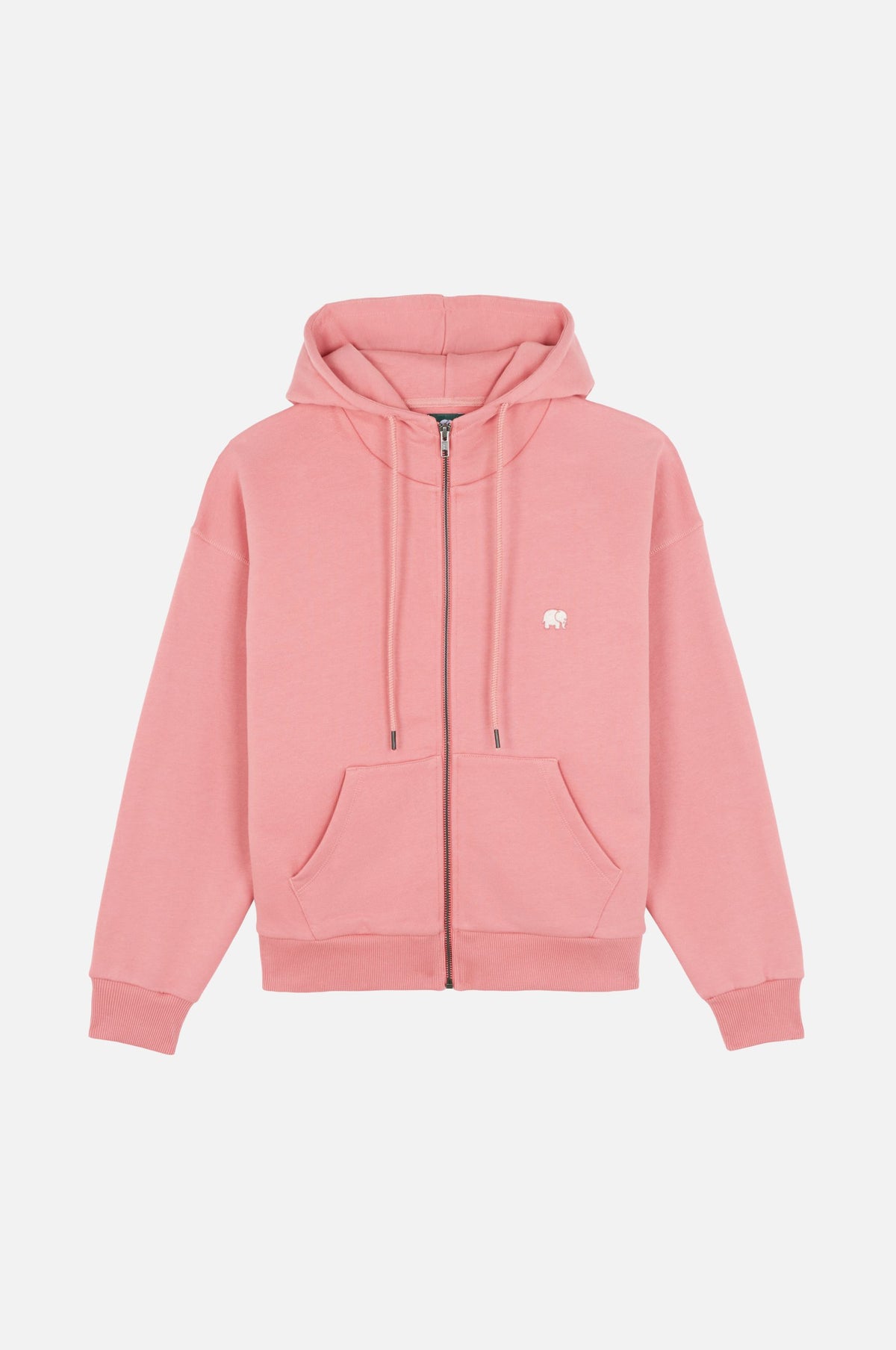 Silhouette frontale della felpa con cappuccio zip oversize Organic Essential da donna in Rossette Pink | TP_IMAGE_TYPE=SILHOUETTE_FRONT