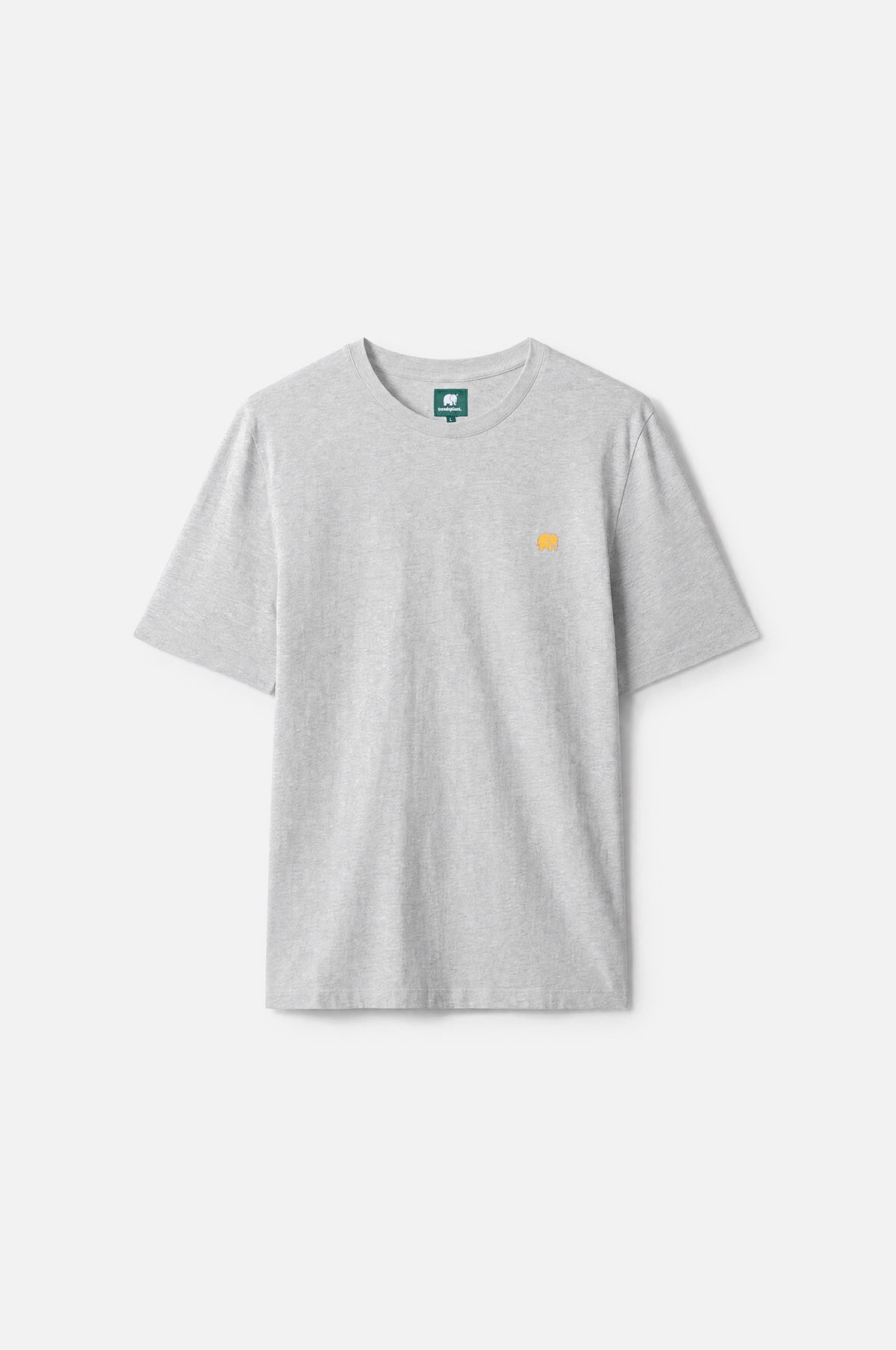 T-shirt essentiel bio en gris chiné, avec un petit motif brodé sur la poitrine | TP_IMAGE_TYPE=SILHOUETTE_FRONT