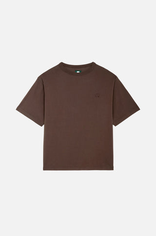 T-shirt oversize essentiel en coloris chocolat râpé, avec col rond classique et manches courtes | TP_IMAGE_TYPE=SILHOUETTE_FRONT