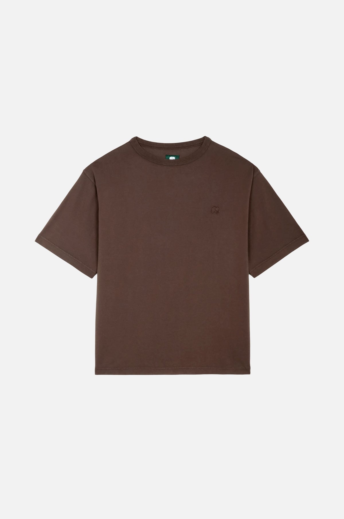 T-shirt oversize essentiel en coloris chocolat râpé, avec col rond classique et manches courtes | TP_IMAGE_TYPE=SILHOUETTE_FRONT