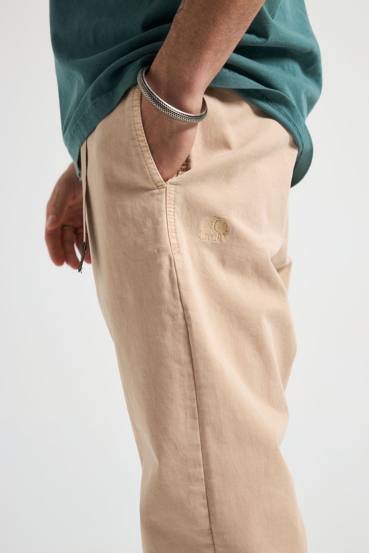 Person wearing Ecodye Cotton Climber Pant Sand front view | TP_IMAGE_TYPE=MODEL_FRONT