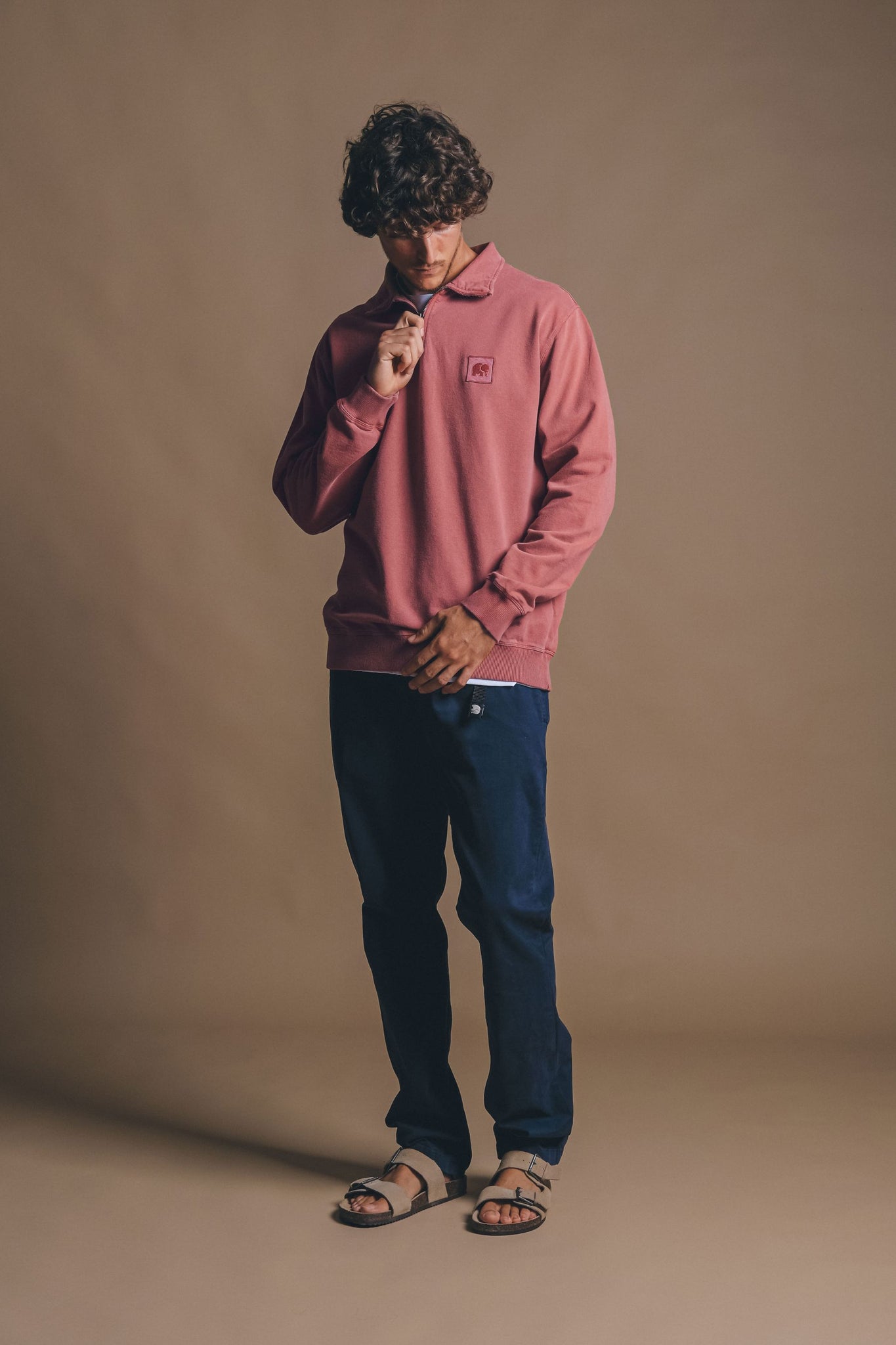 Sauce Loopback Pigment Dyed Half Zip Sweater Burning Sky