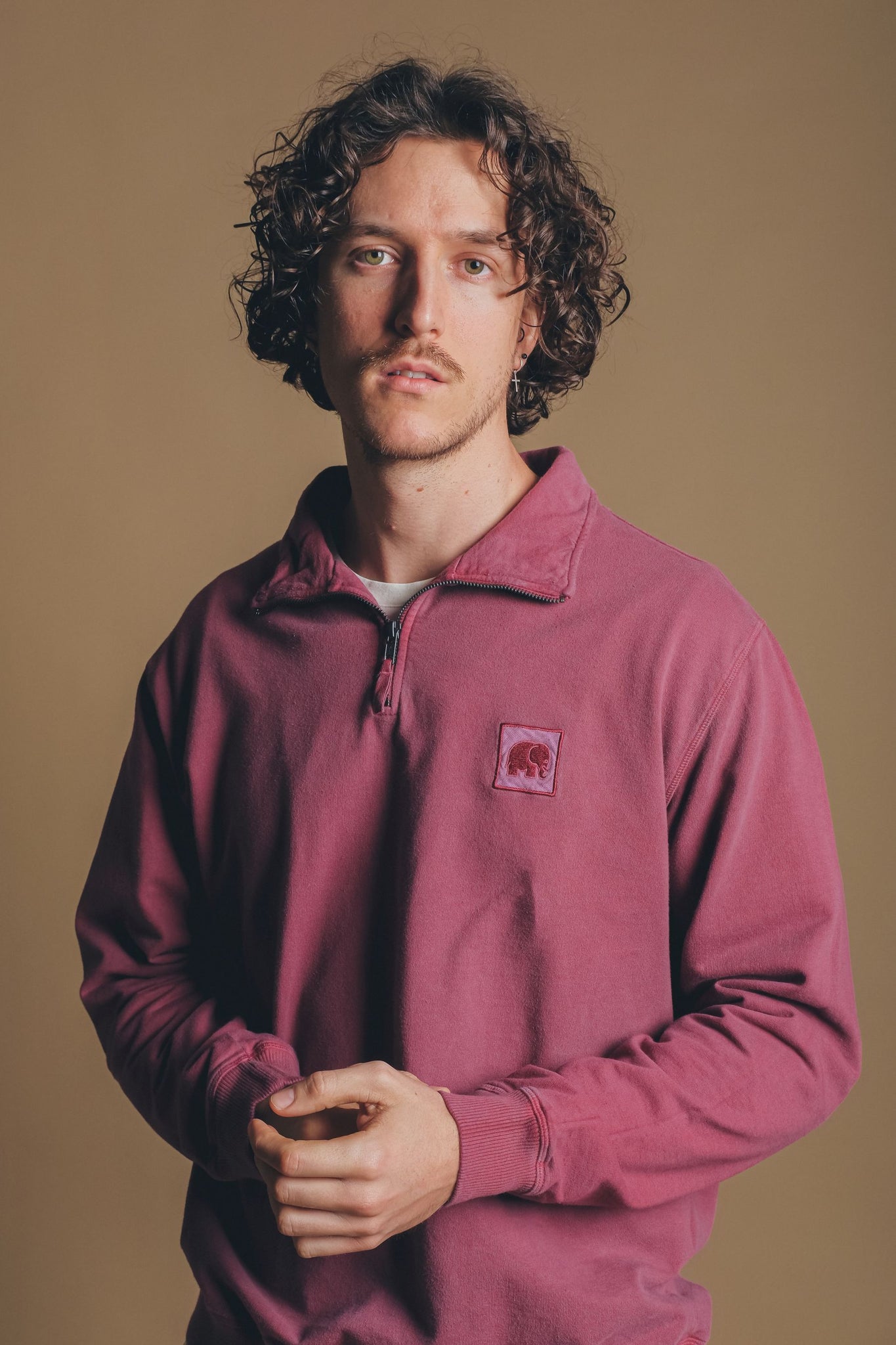 Sauce Pigment Dyed Quarter Zip Sweater Garnacha Red