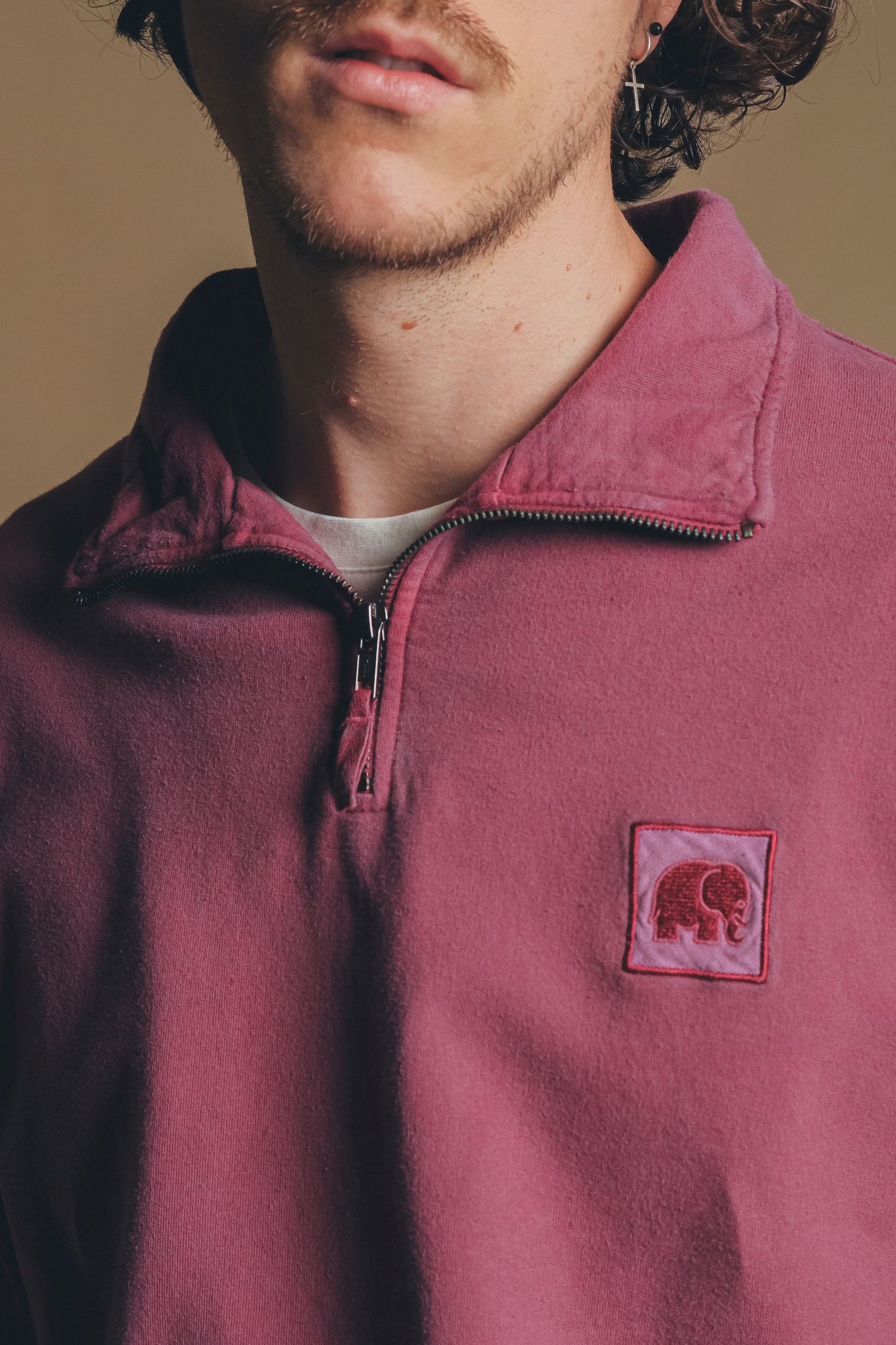Sauce Pigment Dyed Quarter Zip Sweater Garnacha Red