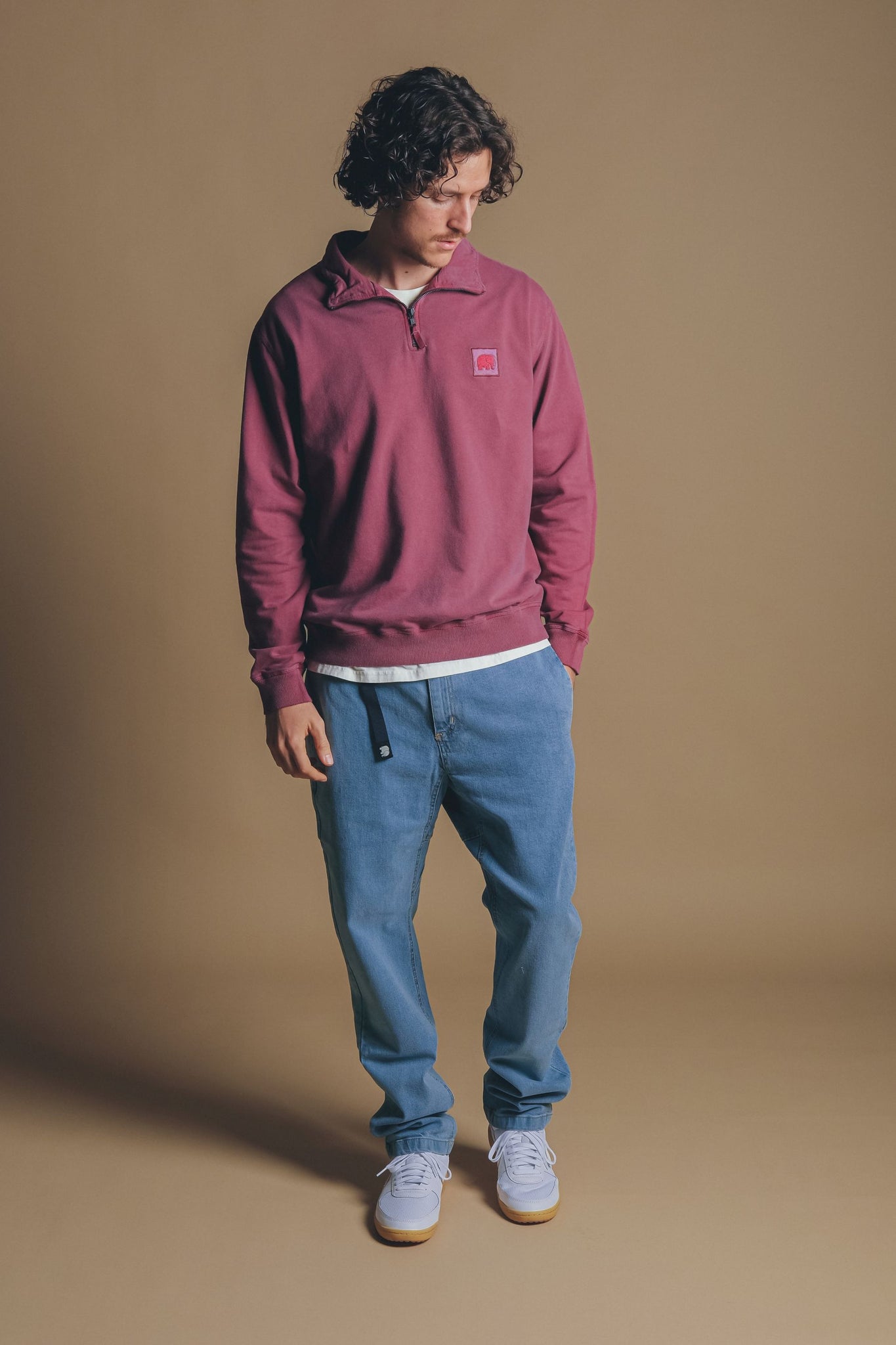 Sauce Pigment Dyed Quarter Zip Sweater Garnacha Red