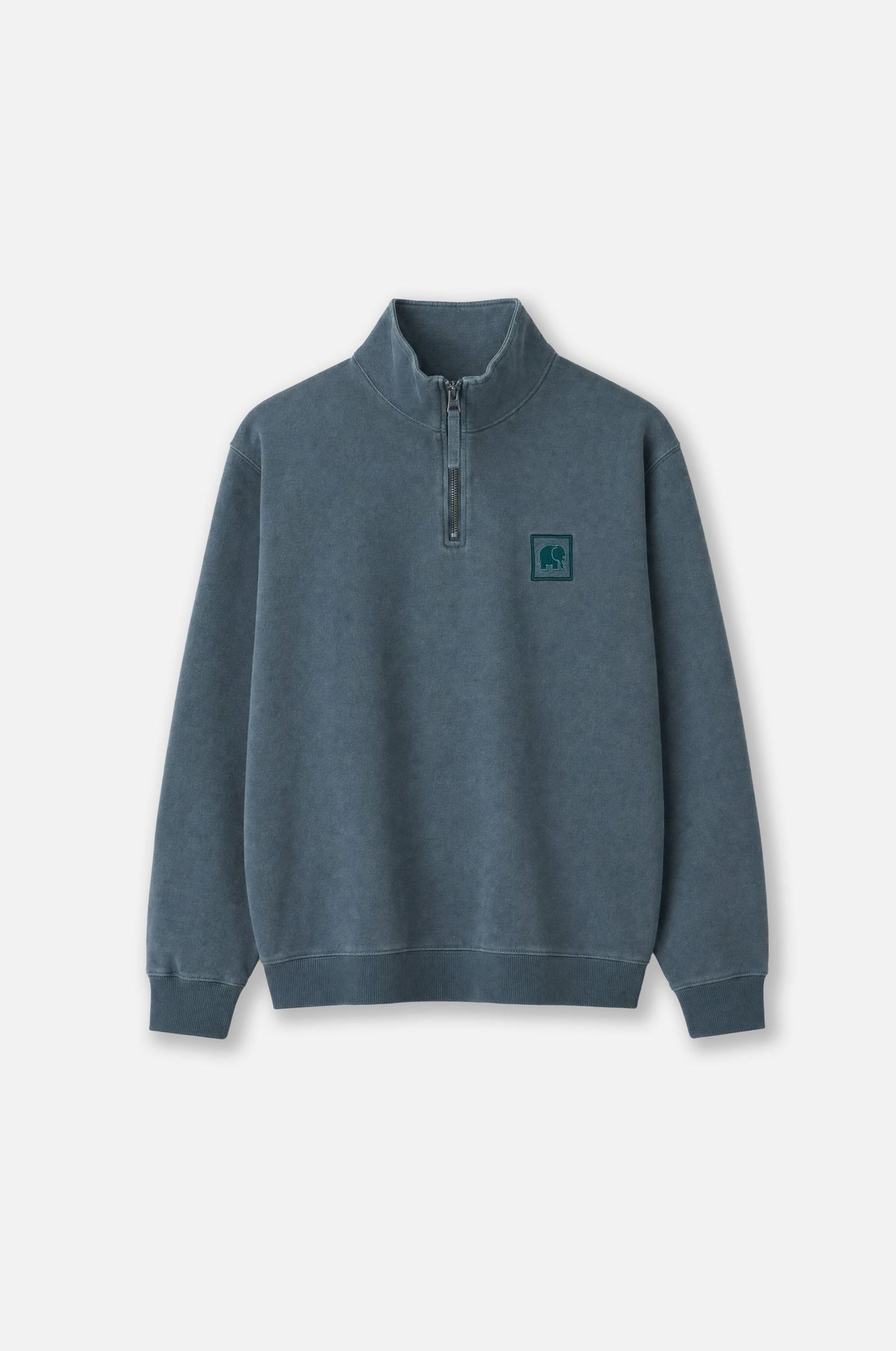Sauce Pigment Dyed Quarter Zip Sweatshirt in Elm Green, con collo con zip e vestibilità rilassata | TP_IMAGE_TYPE=SILHOUETTE_FRONT