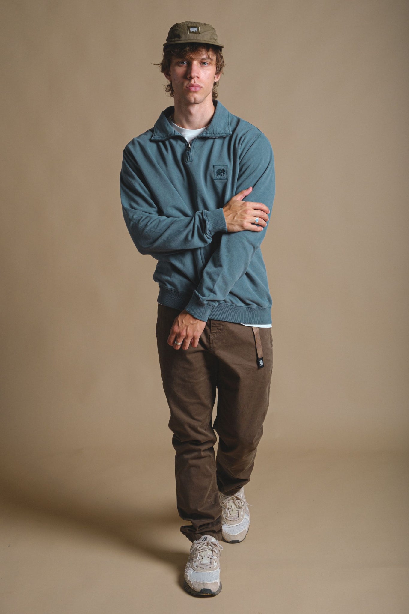 Sauce Pigment Dyed Quarter Zip Sweater Elm Green