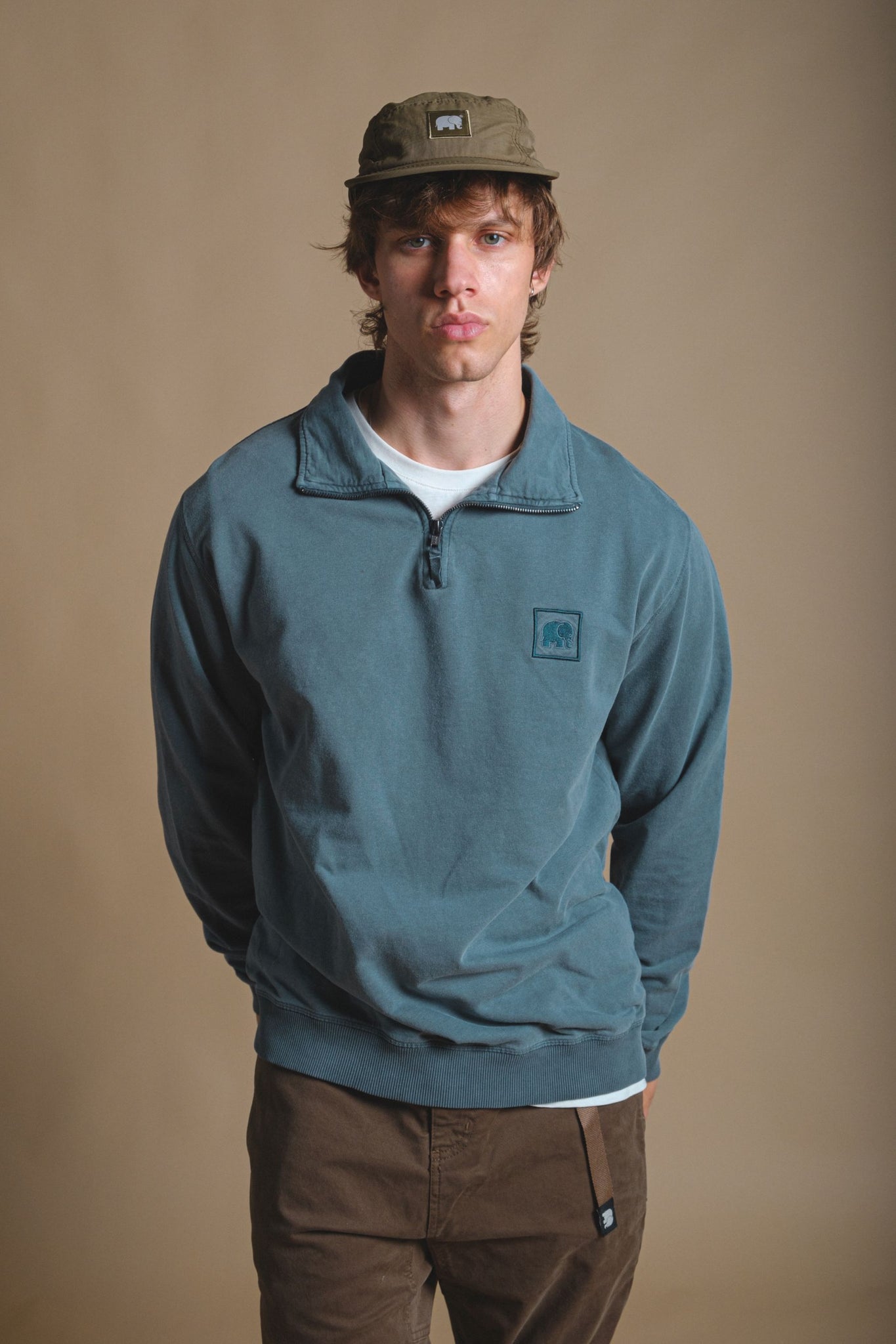 Sauce Pigment Dyed Quarter Zip Sweater Elm Green