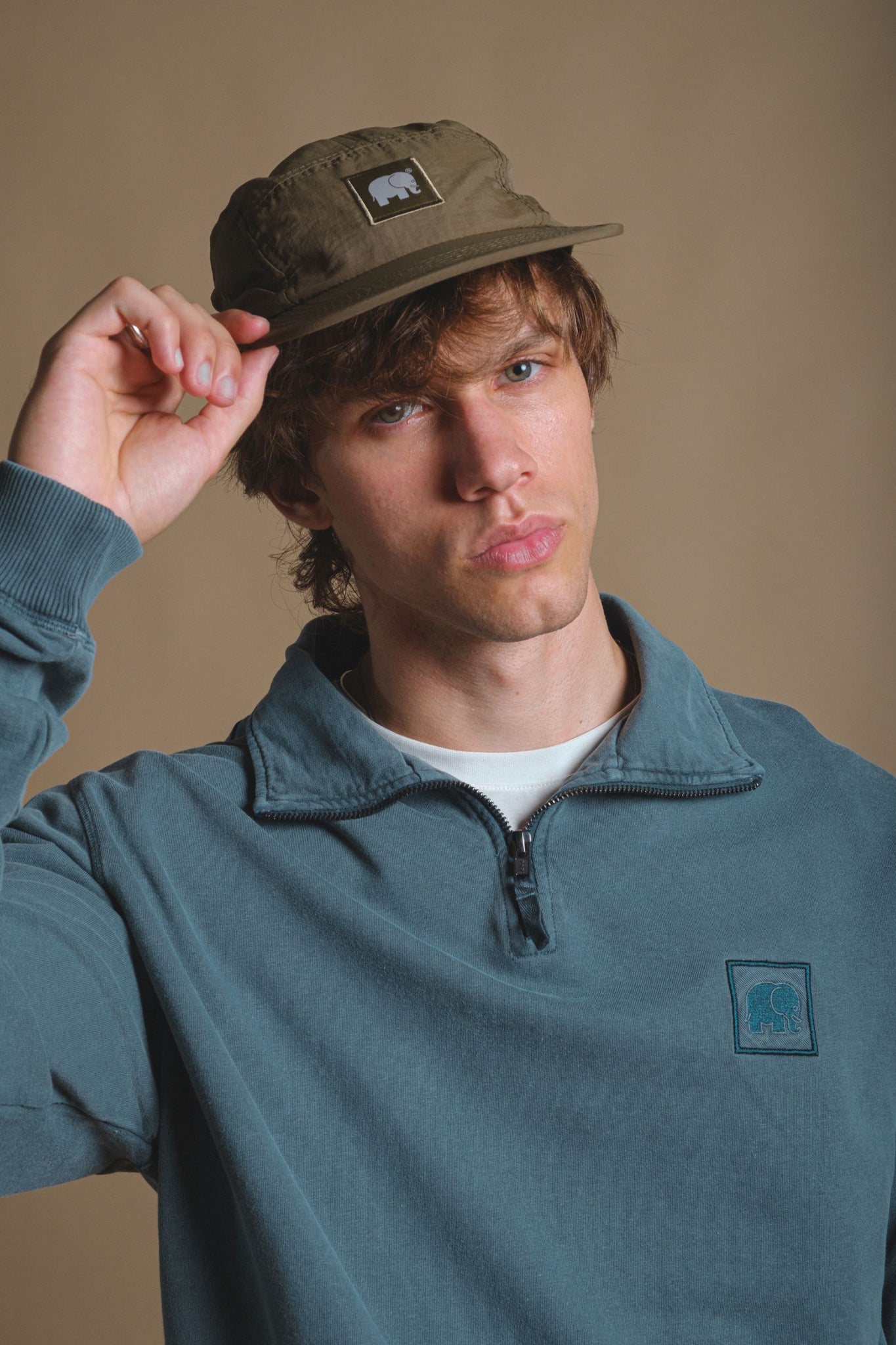 Sauce Pigment Dyed Quarter Zip Sweater Elm Green