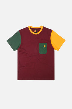 Organic Pocket Color Block T-Shirt Burgundy
