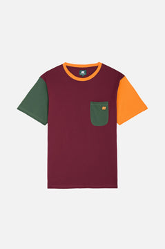 Organic Pocket Color Block T-Shirt Burgundy