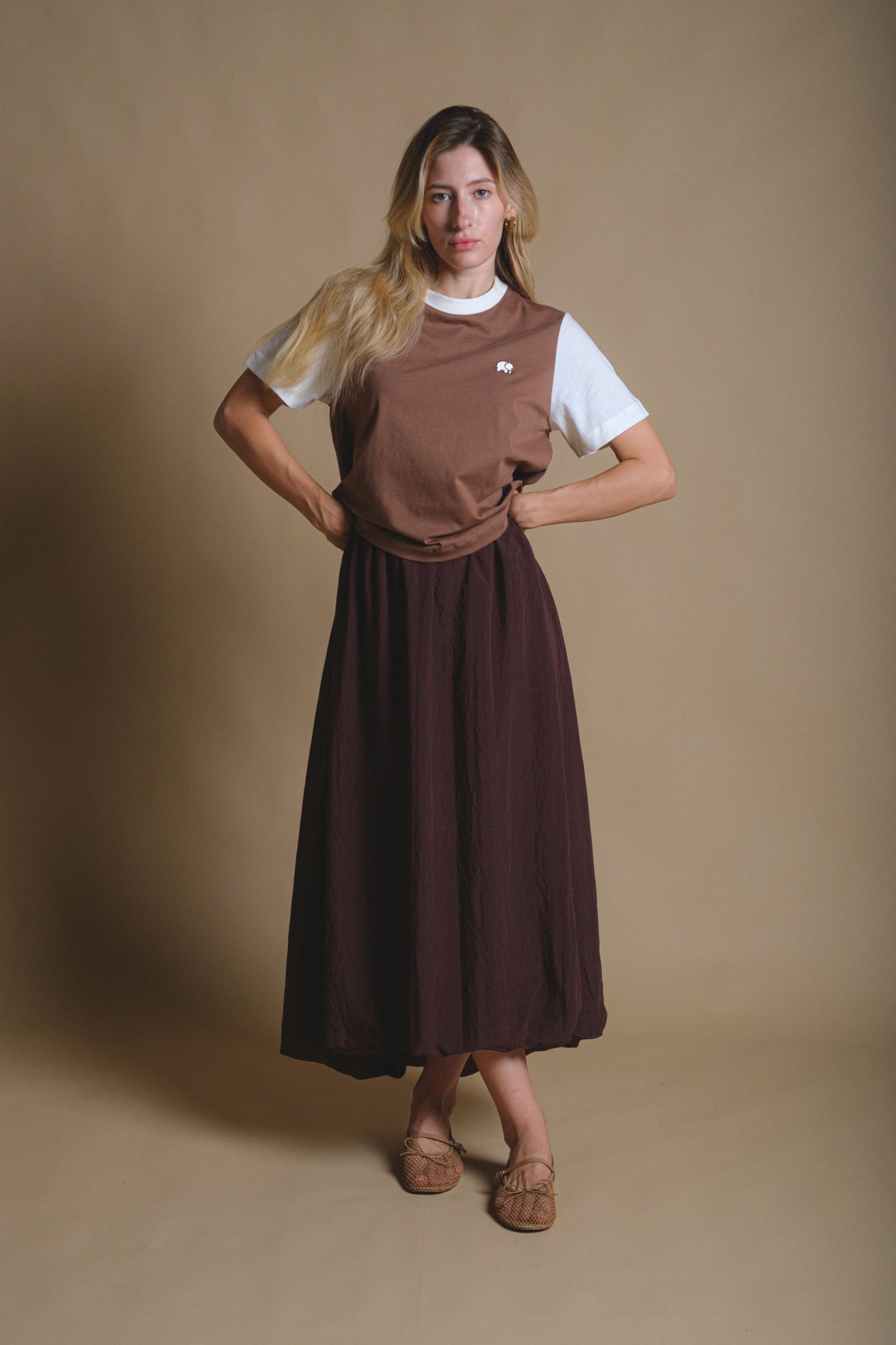 Women's Color Block T-Shirt Cocoa Brown