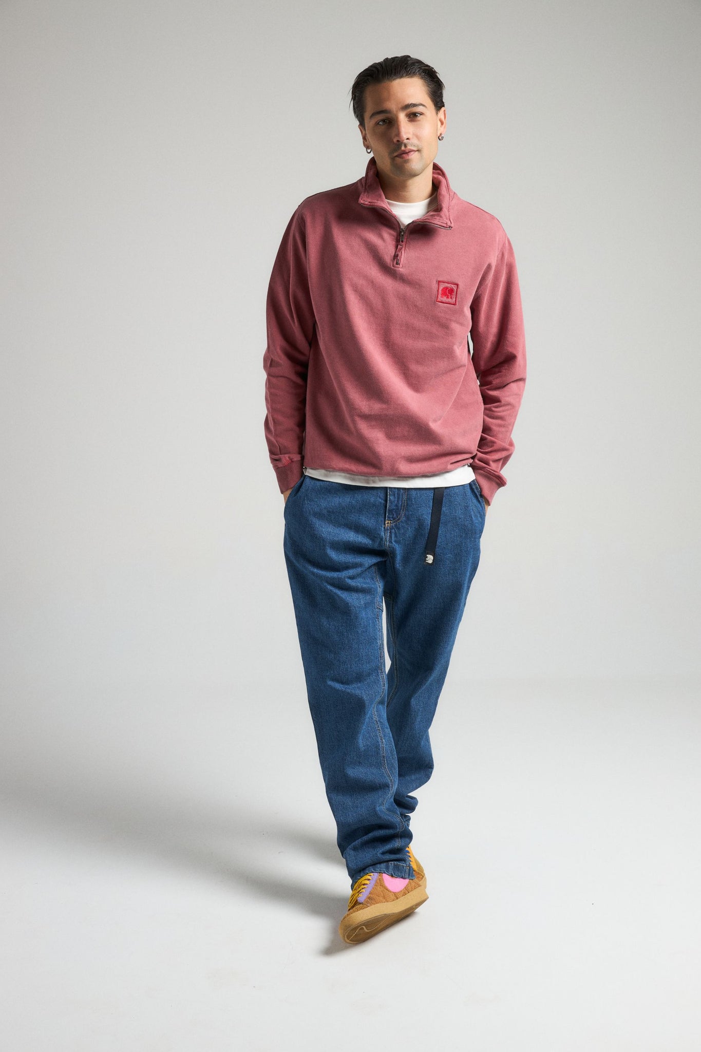 Sauce Loopback Pigment Dyed Half Zip Sweater Burning Sky