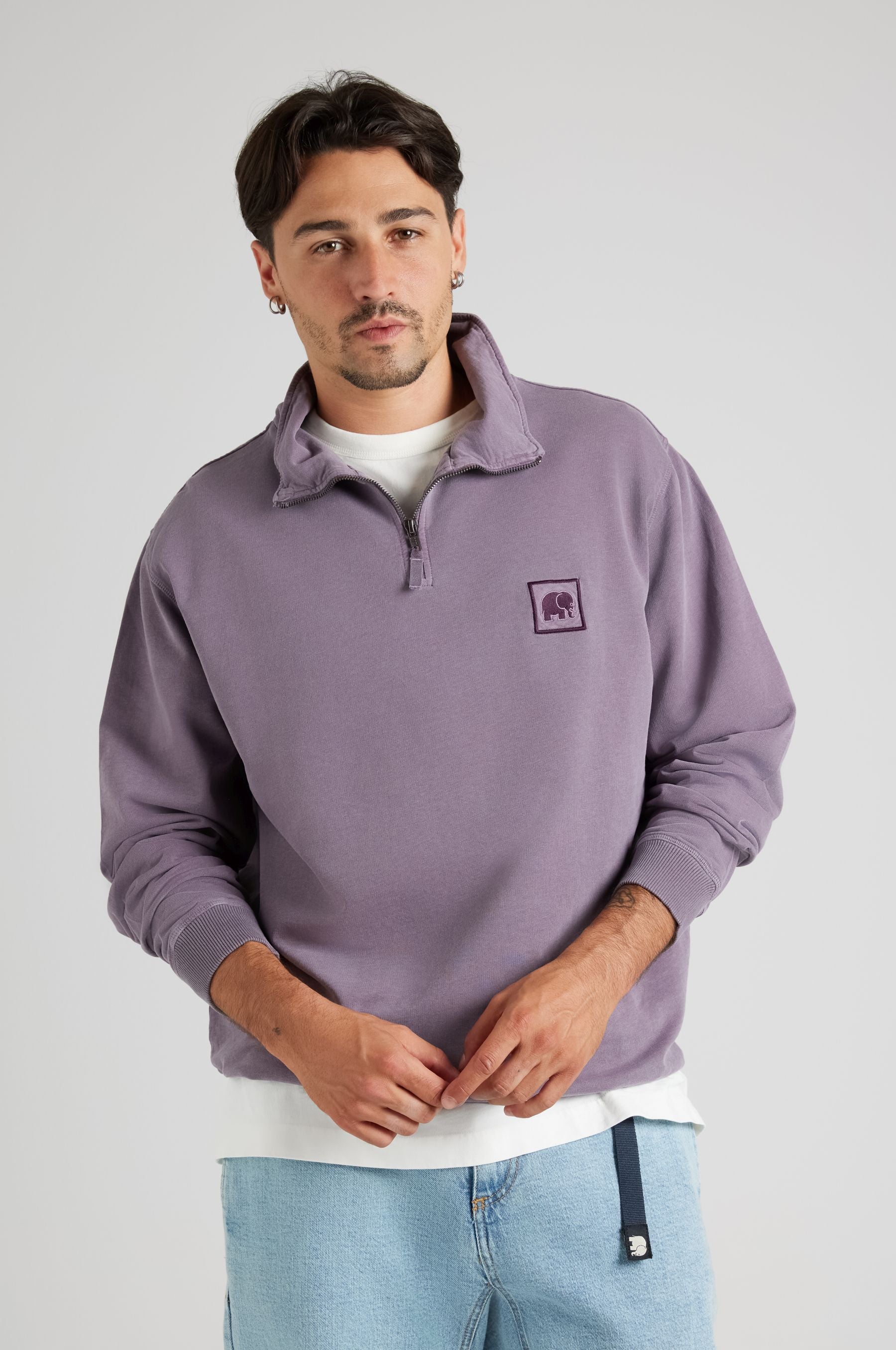 Sauce Loopback Pigment Dyed Half Zip Sweatshirt Sunset Purple