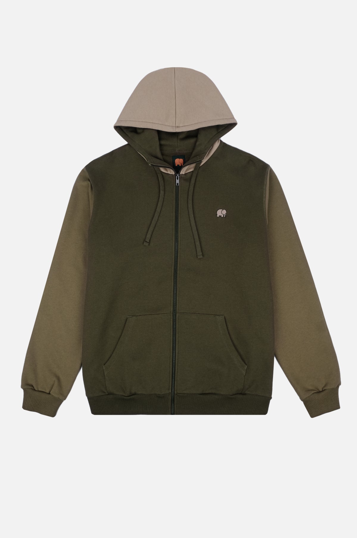 Color Block Zip Hoodie Dark Olive