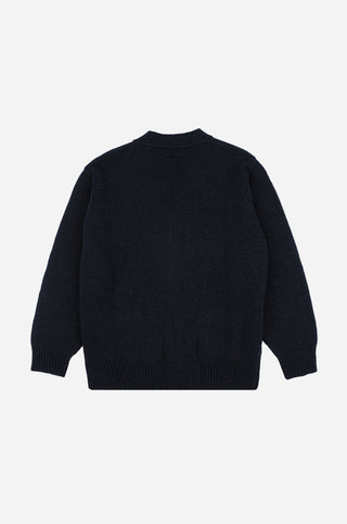 Relleu Cardigan en Dark Navy vu de dos, mettant en valeur son tricot texturé et sa coupe décontractée. | TP_IMAGE_TYPE=MODEL_BACK