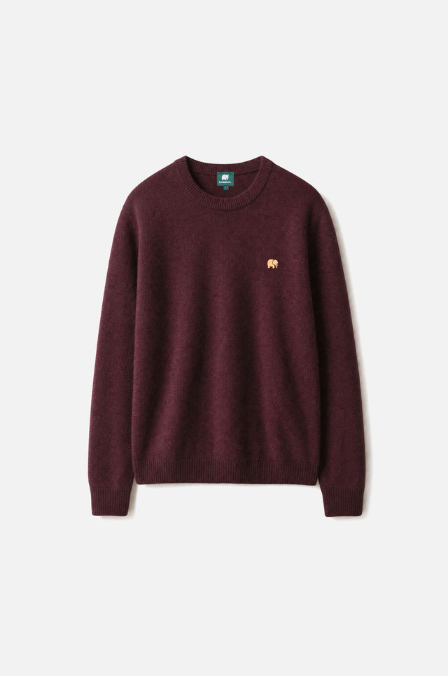 Pull Sella Knit Wine Red présenté sur fond blanc, mettant en valeur sa texture douce et son design classique à col rond. | TP_IMAGE_TYPE=SILHOUETTE_FRONT