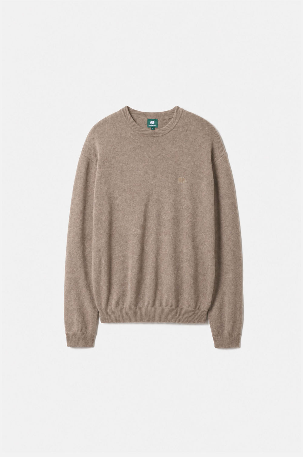 Tarbena Knit Stone in a neutral stone color with a classic crew neck and long sleeves.| TP_IMAGE_TYPE=SILHOUETTE_FRONT